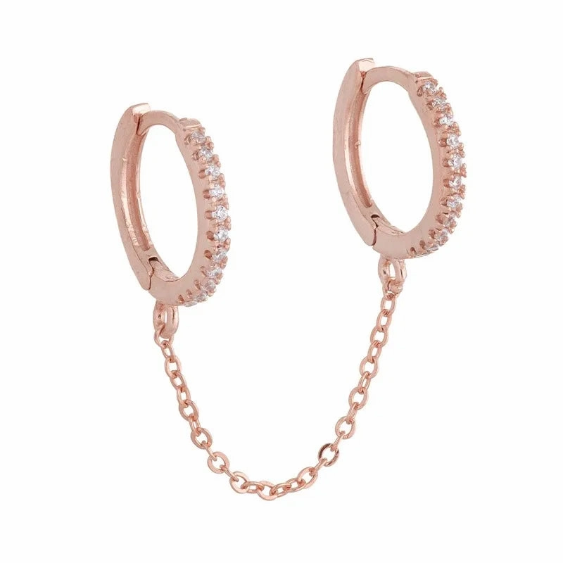 New Stainless Steel Link Chain Hoop Earrings with Zirconia