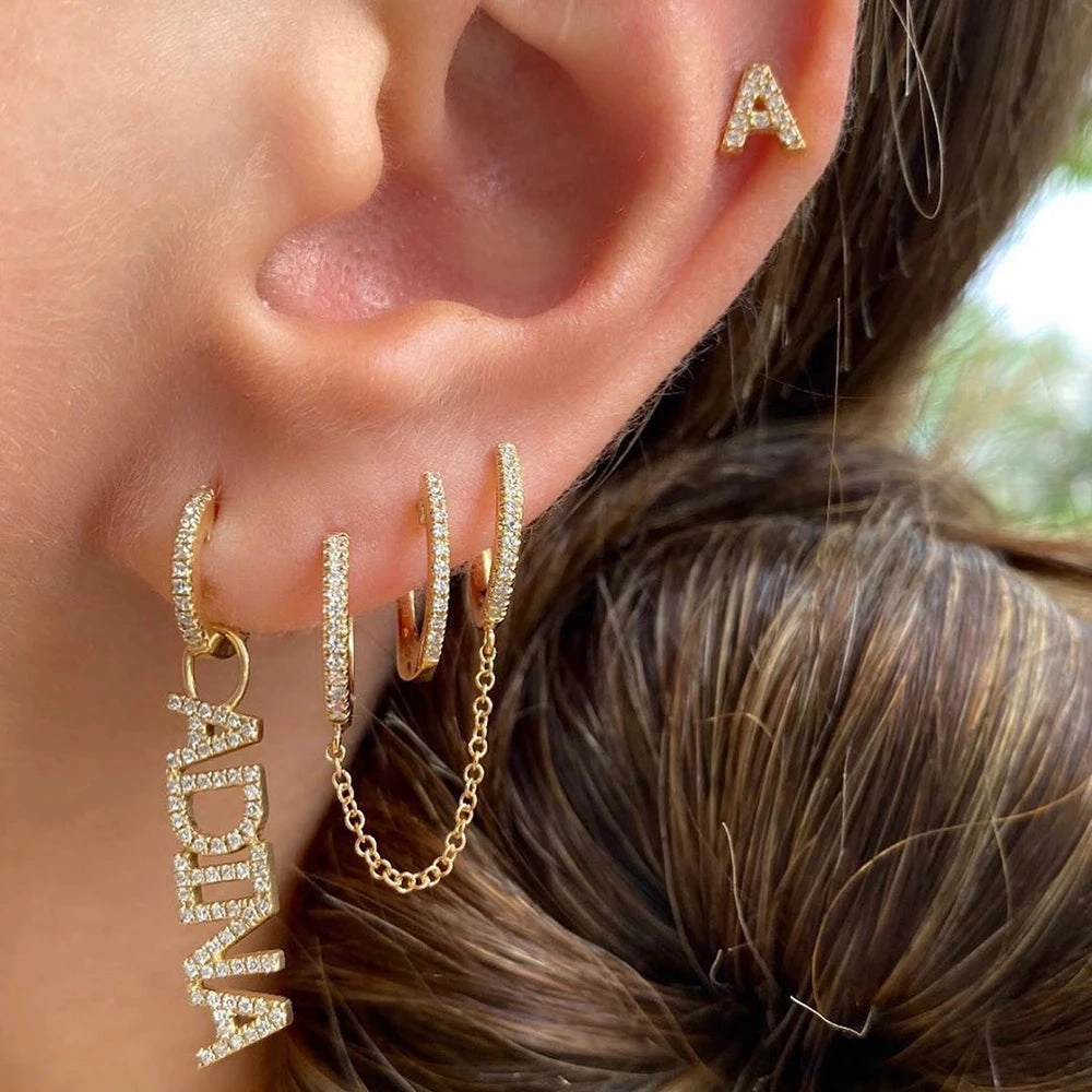 New Stainless Steel Link Chain Hoop Earrings with Zirconia