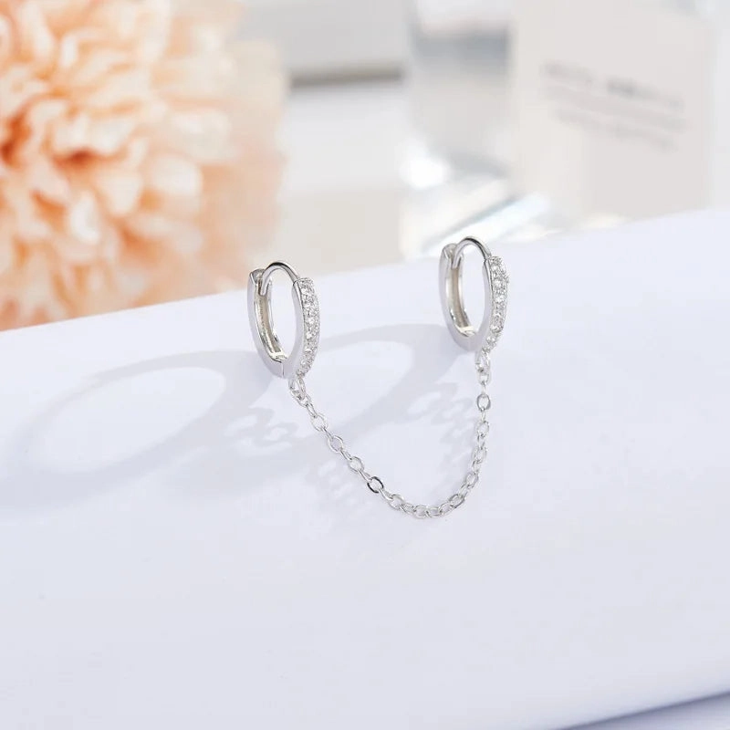 New Stainless Steel Link Chain Hoop Earrings with Zirconia