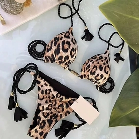New Swimming Suit for Foreign Trade in Europe, America, Sexy Color Contrast Knitted Bikini High Waist Split Women's Swimmin
