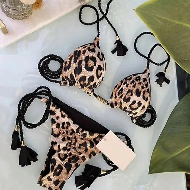 New Swimming Suit for Foreign Trade in Europe, America, Sexy Color Contrast Knitted Bikini High Waist Split Women's Swimmin