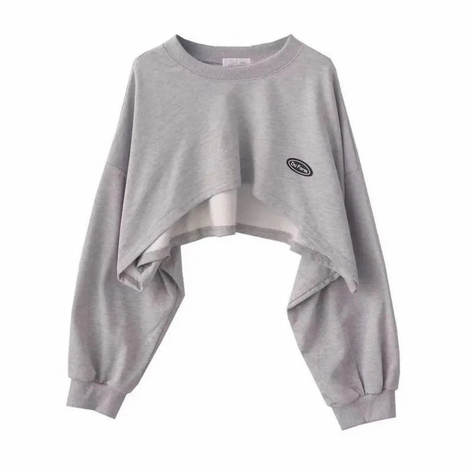 New Women Solid Color O-neck Long Sleeve Hoodie Sweatshirt Slouchy Pullover Jumper Tops for Effortless Street Style