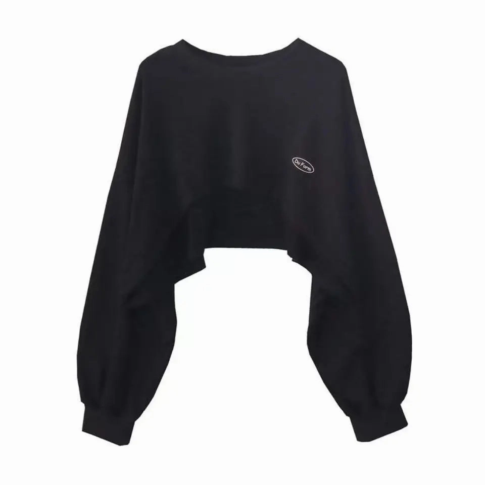 New Women Solid Color O-neck Long Sleeve Hoodie Sweatshirt Slouchy Pullover Jumper Tops for Effortless Street Style
