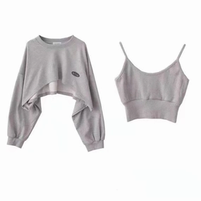 New Women Solid Color O-neck Long Sleeve Hoodie Sweatshirt Slouchy Pullover Jumper Tops for Effortless Street Style