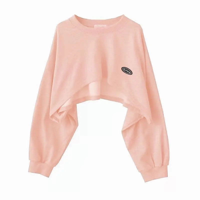 New Women Solid Color O-neck Long Sleeve Hoodie Sweatshirt Slouchy Pullover Jumper Tops for Effortless Street Style