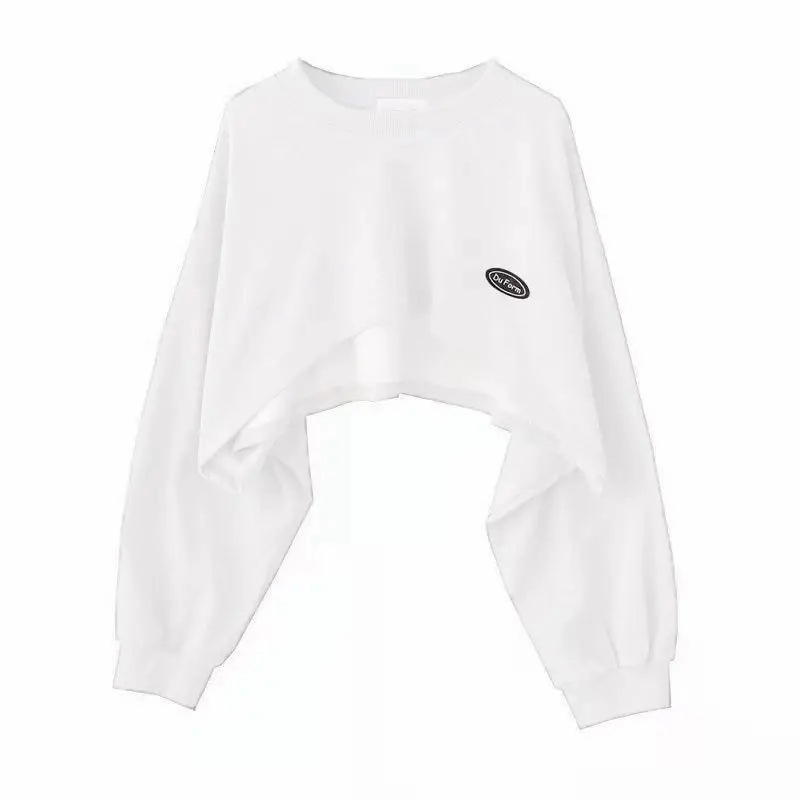 New Women Solid Color O-neck Long Sleeve Hoodie Sweatshirt Slouchy Pullover Jumper Tops for Effortless Street Style