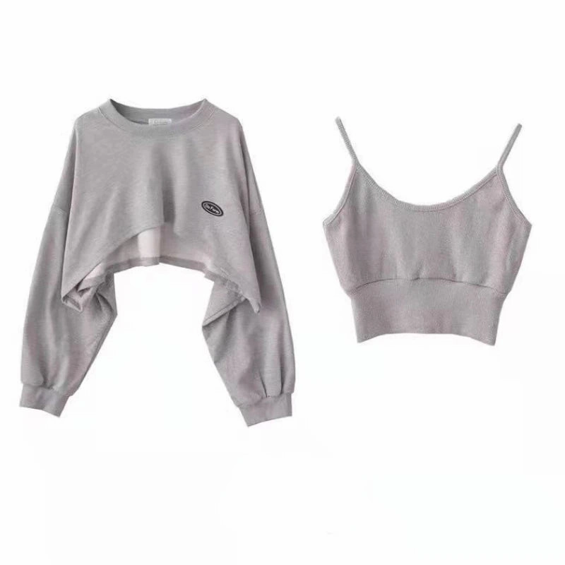New Women Solid Color O-neck Long Sleeve Hoodie Sweatshirt Slouchy Pullover Jumper Tops for Effortless Street Style