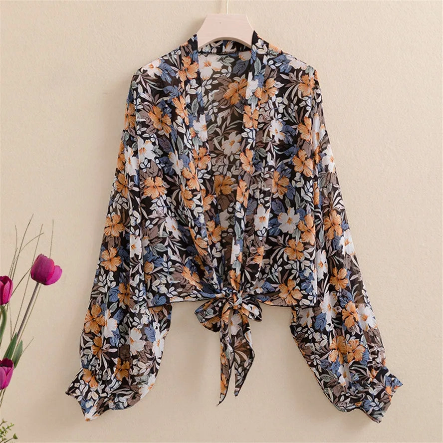 New Women Summer Kimono Cardigan Mesh Transparent Blouse