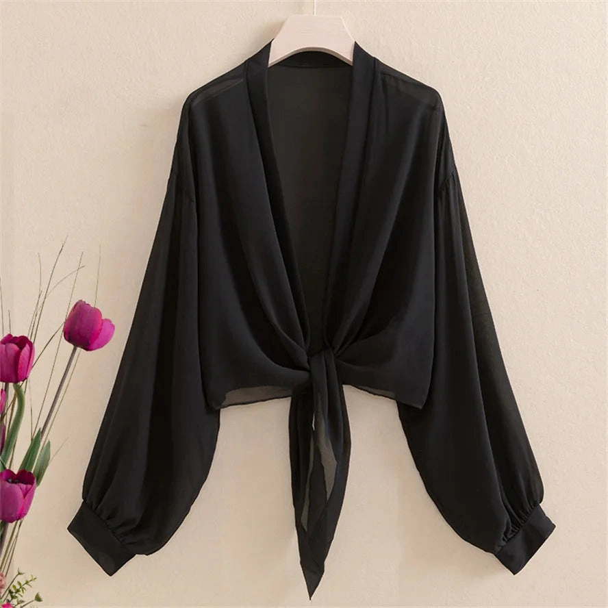 New Women Summer Kimono Cardigan Mesh Transparent Blouse