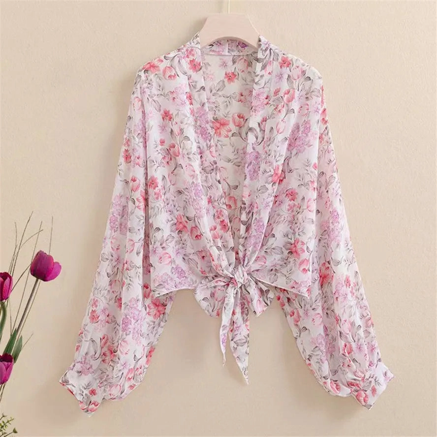 New Women Summer Kimono Cardigan Mesh Transparent Blouse