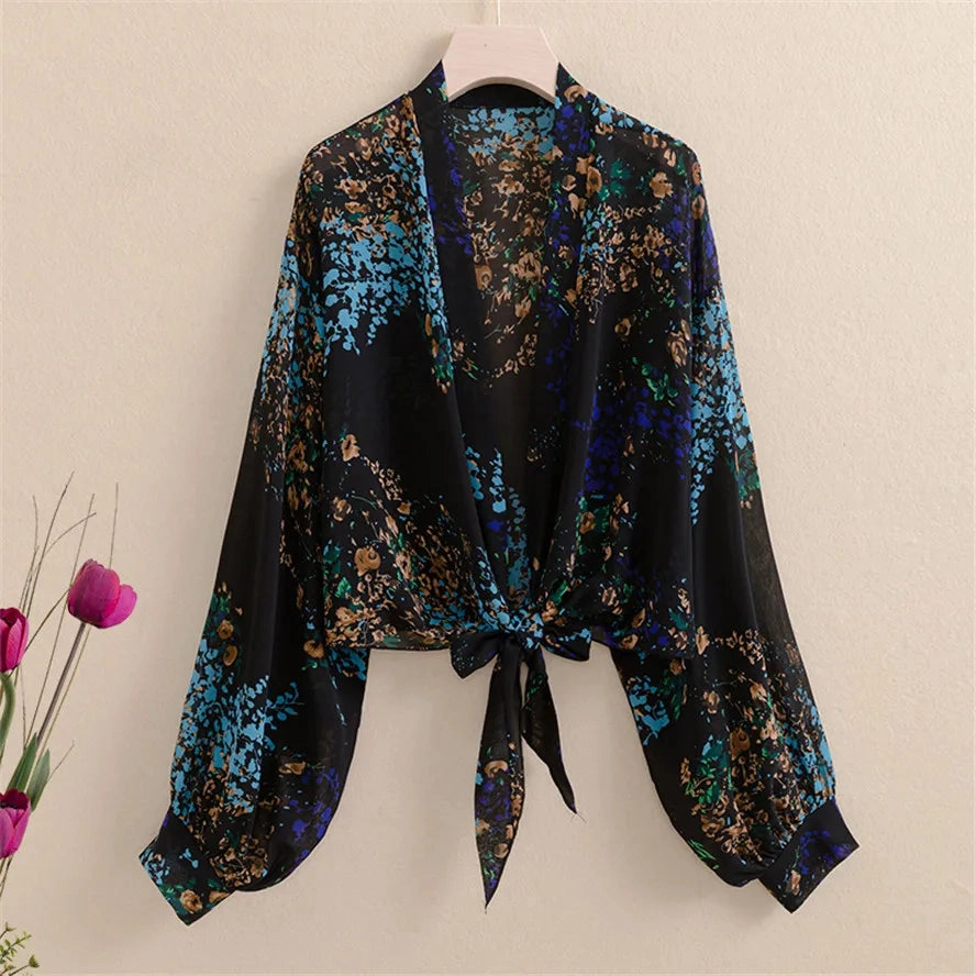New Women Summer Kimono Cardigan Mesh Transparent Blouse