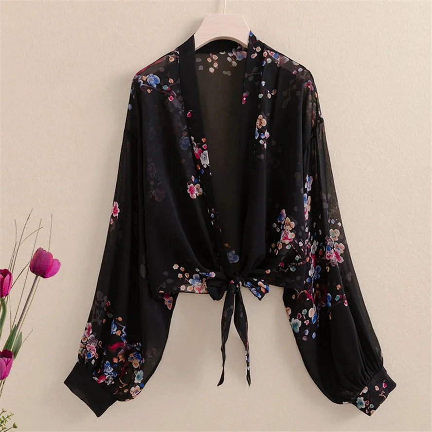 New Women Summer Kimono Cardigan Mesh Transparent Blouse