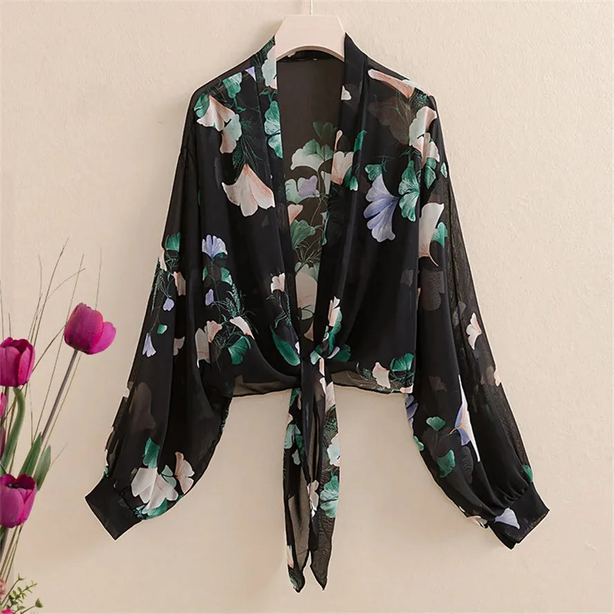 New Women Summer Kimono Cardigan Mesh Transparent Blouse