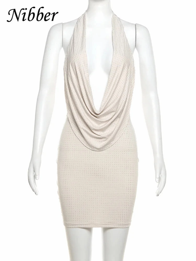 Nibber Diamond Pasted Mini Dress Women Fashion Deep V-neck Strapless Trendy Streetwear Clothing