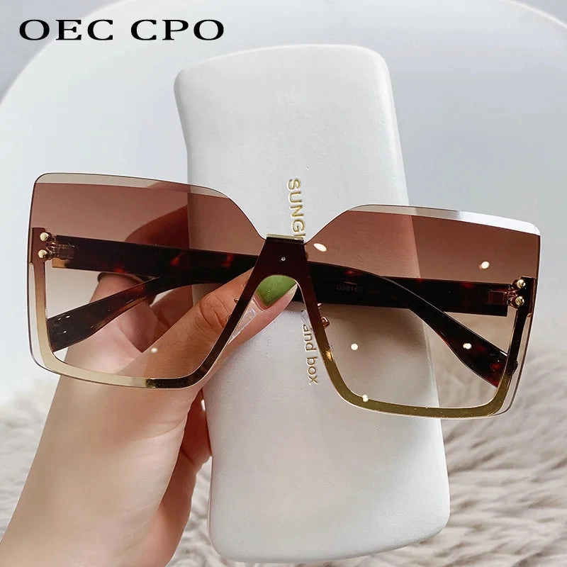 OEC CPO Oversized Rimless Sunglasses UV400 Gradient Shades