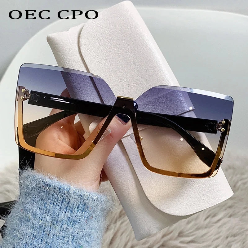 OEC CPO Oversized Rimless Sunglasses UV400 Gradient Shades