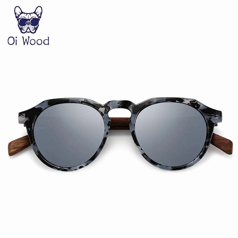 Oi Wood Sunglasses Women Men's Sun Glasses Walnut Wood Round Red Lens Tortoise Shell Frames