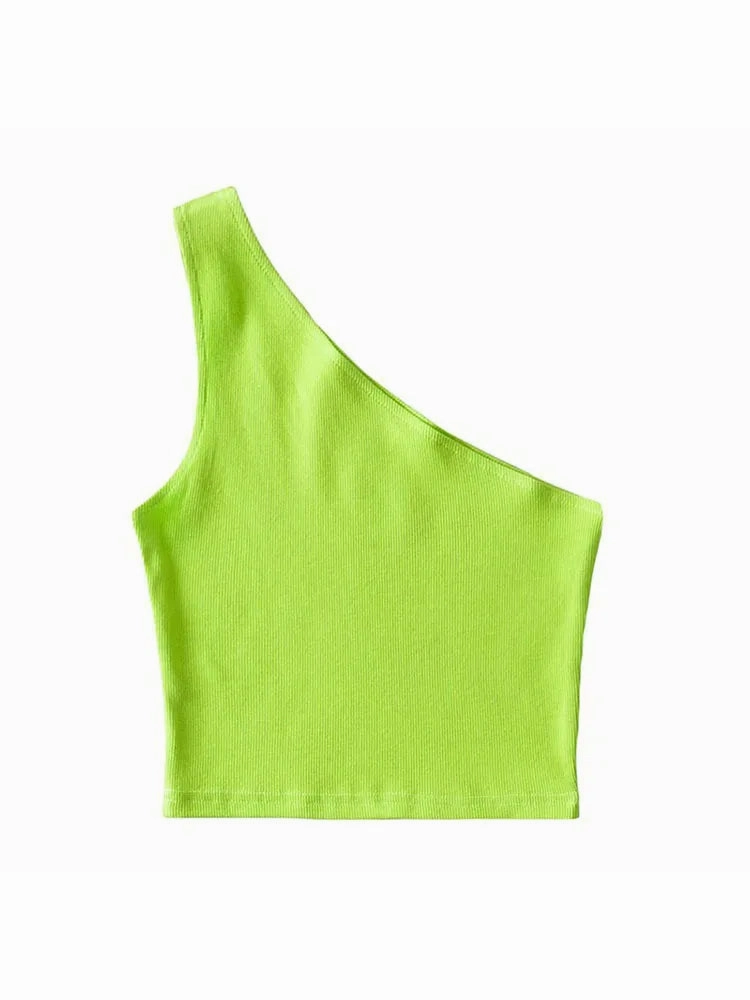 One Shoulder Cropped Tanks Top Women Summer Sleeveless Camis