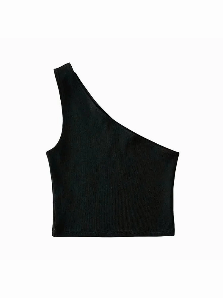 One Shoulder Cropped Tanks Top Women Summer Sleeveless Camis