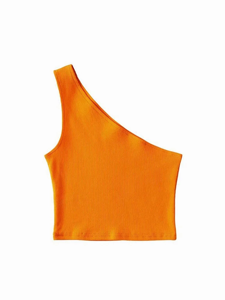 One Shoulder Cropped Tanks Top Women Summer Sleeveless Camis