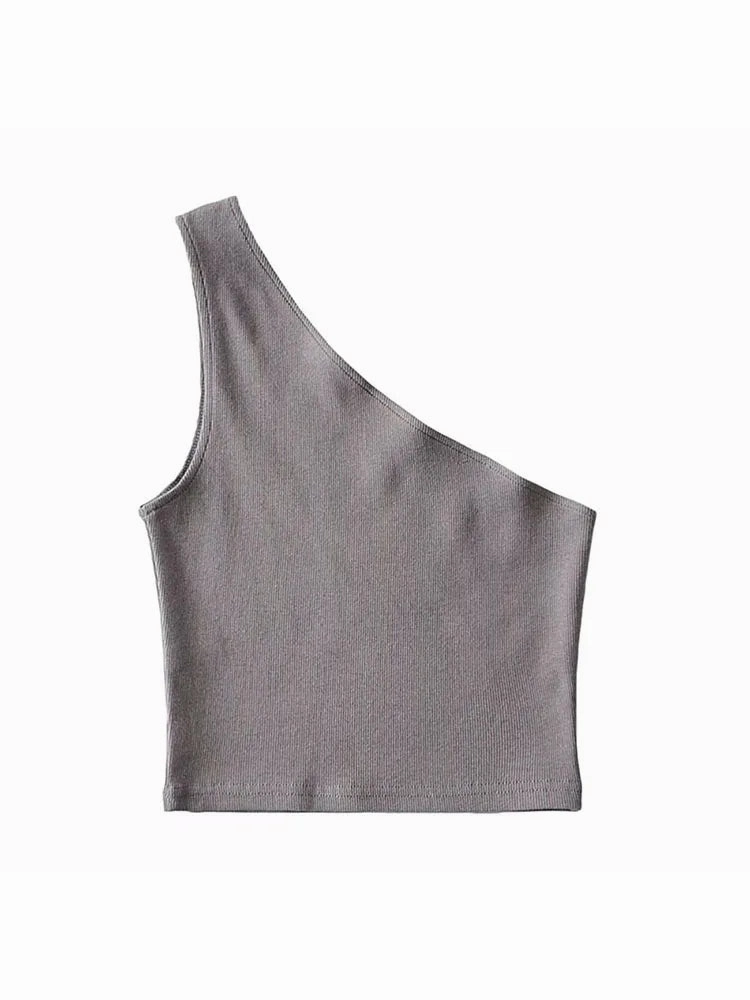 One Shoulder Cropped Tanks Top Women Summer Sleeveless Camis