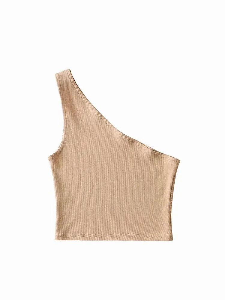 One Shoulder Cropped Tanks Top Women Summer Sleeveless Camis