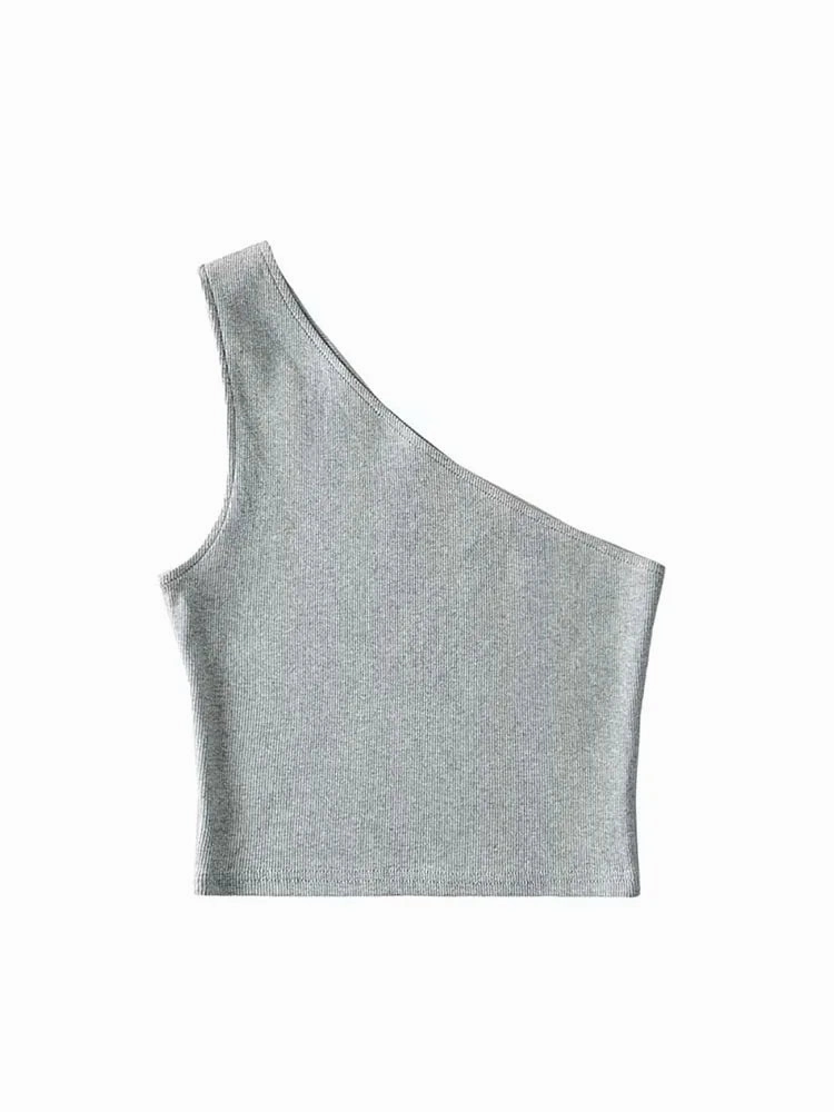 One Shoulder Cropped Tanks Top Women Summer Sleeveless Camis