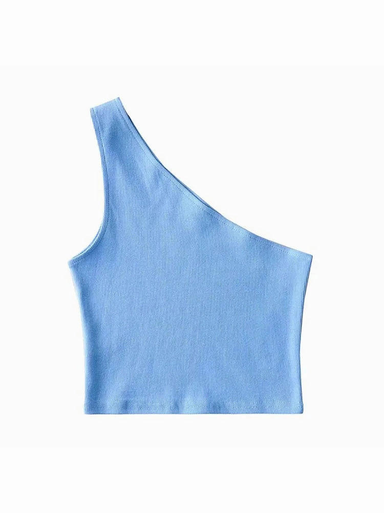 One Shoulder Cropped Tanks Top Women Summer Sleeveless Camis