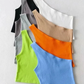 One Shoulder Cropped Tanks Top Women Summer Sleeveless Camis