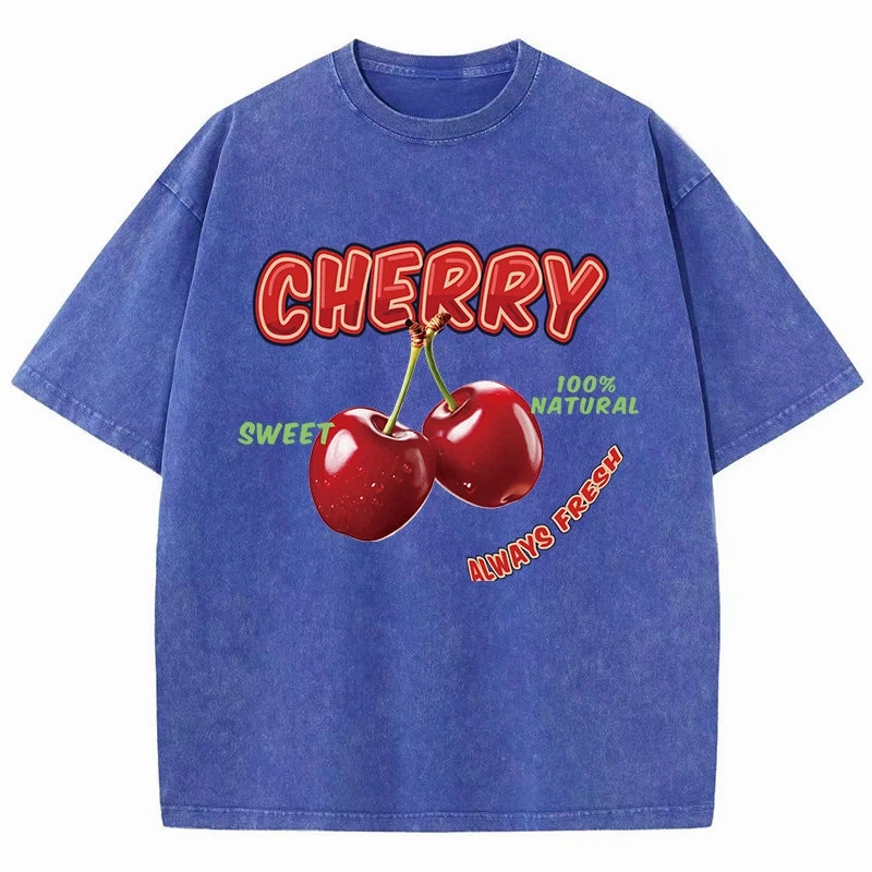 Oversized Cotton T-Shirt with Fun Cherry Print - Comfortable Short Sleeve Casual Top for Summer Outings