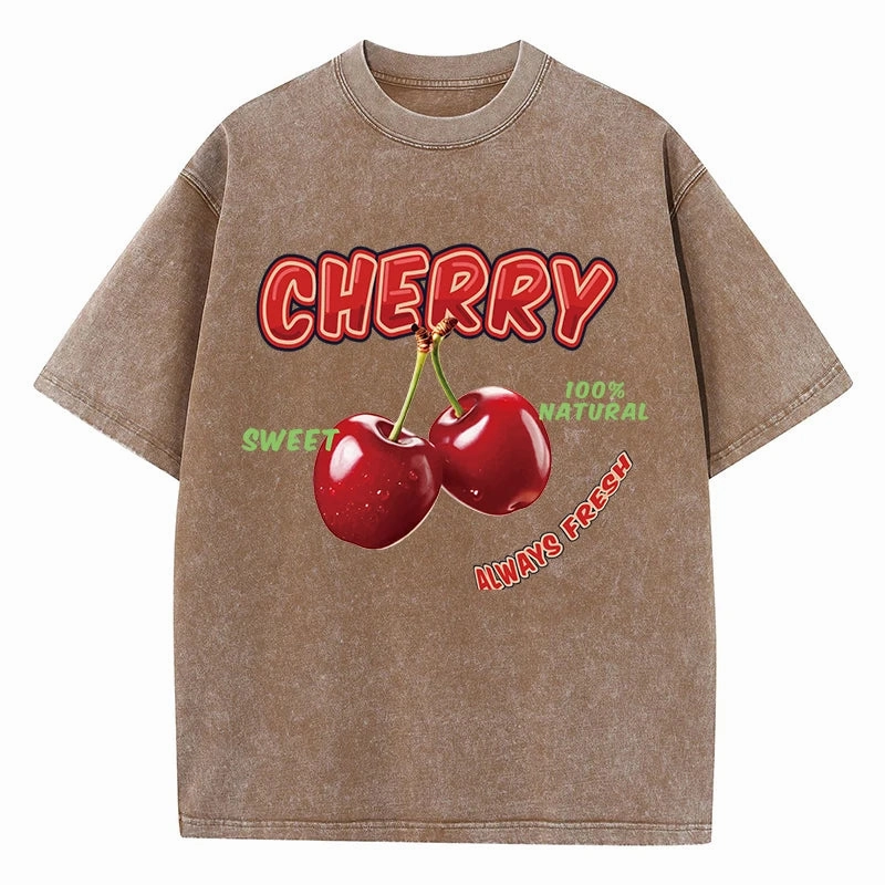 Oversized Cotton T-Shirt with Fun Cherry Print - Comfortable Short Sleeve Casual Top for Summer Outings