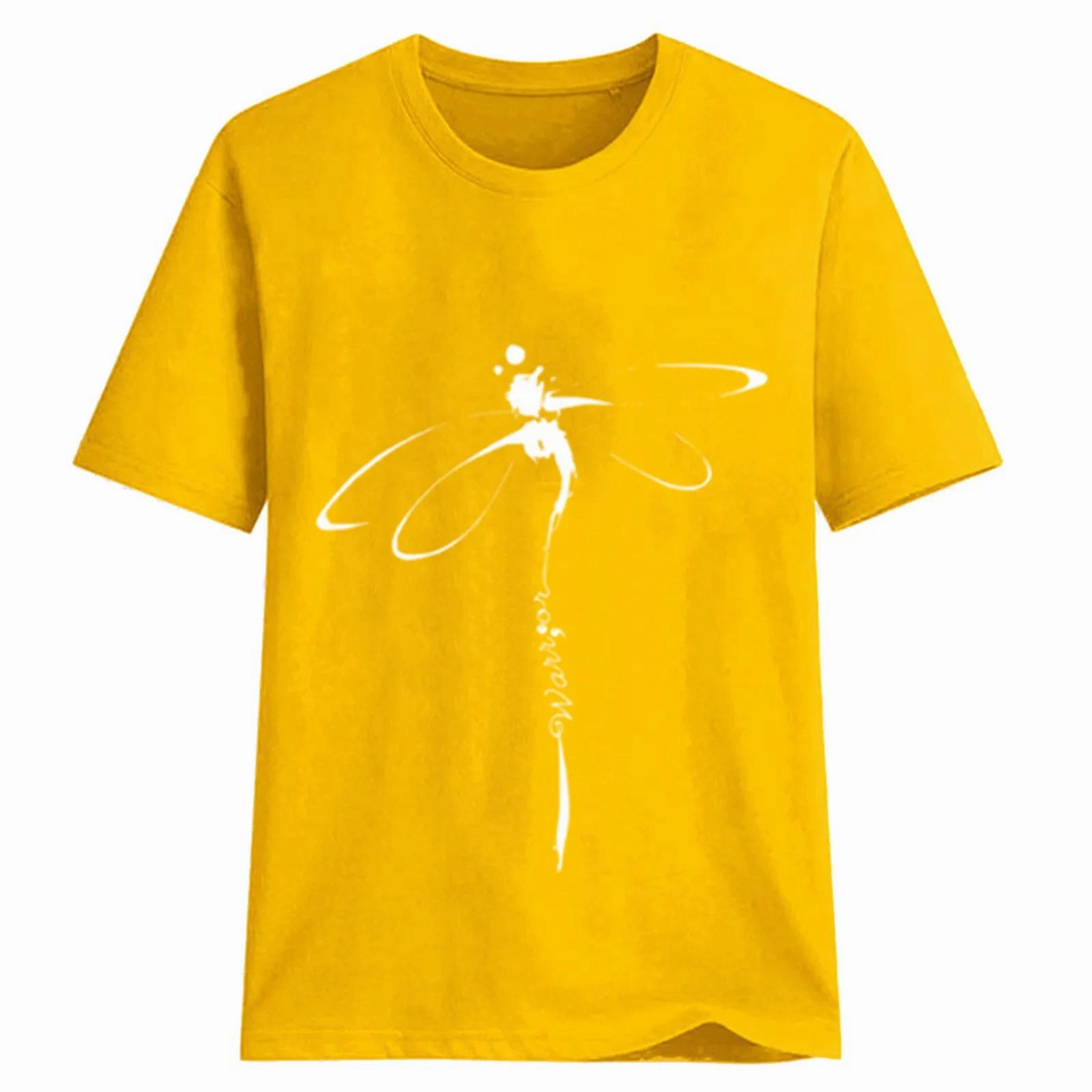 Oversized Dragonfly Print Casual Women's T-Shirt - Short Sleeve O-Neck Tee for Spring/Summer Style