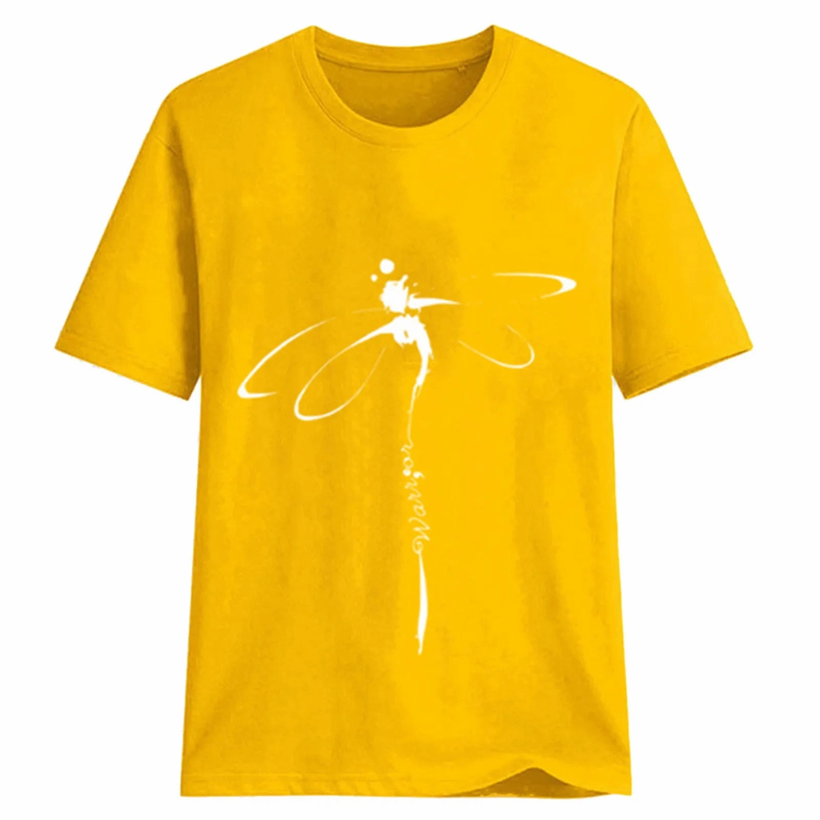 Oversized Dragonfly Print Casual Women's T-Shirt - Short Sleeve O-Neck Tee for Spring/Summer Style
