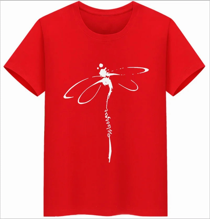 Oversized Dragonfly Print Casual Women's T-Shirt - Short Sleeve O-Neck Tee for Spring/Summer Style