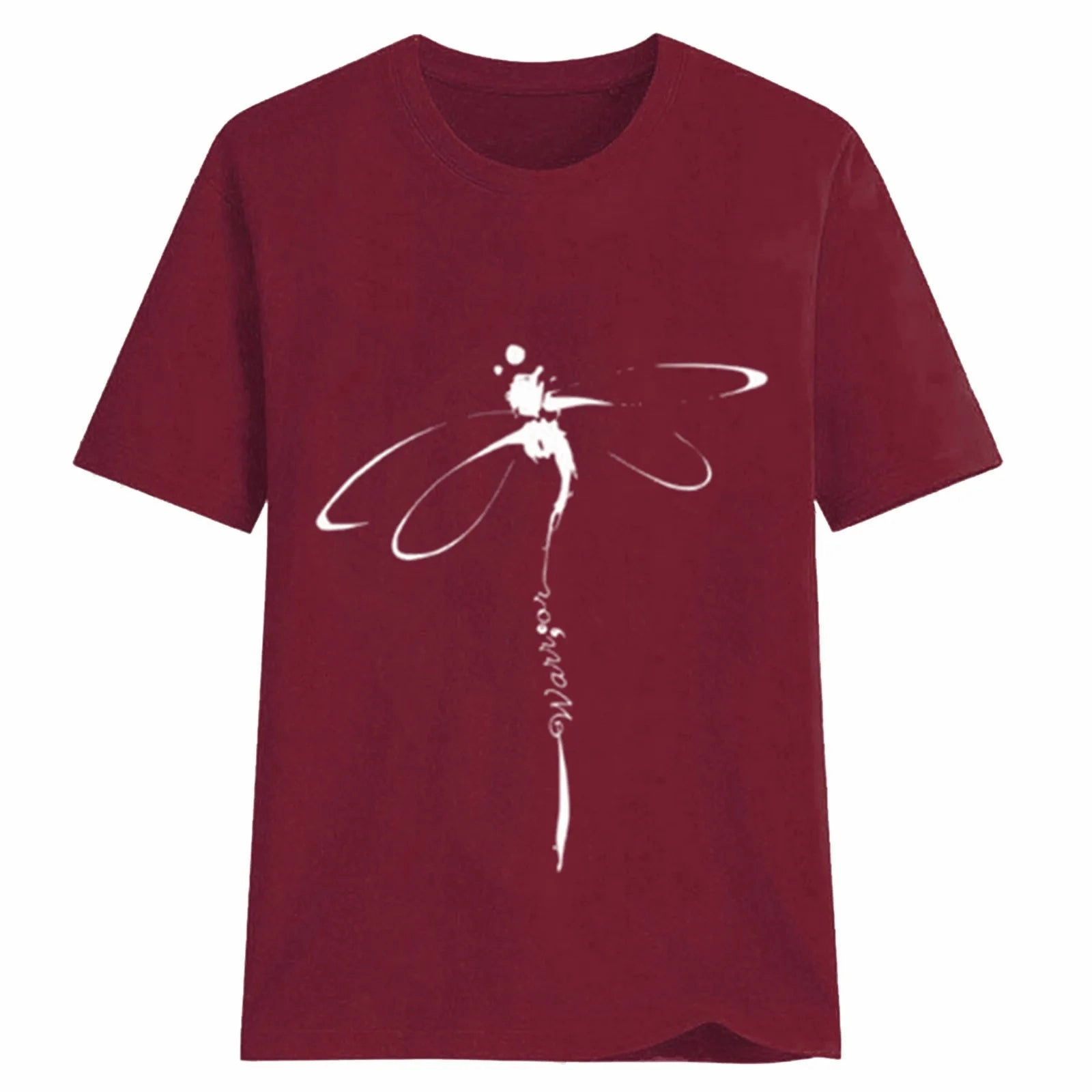 Oversized Dragonfly Print Casual Women's T-Shirt - Short Sleeve O-Neck Tee for Spring/Summer Style