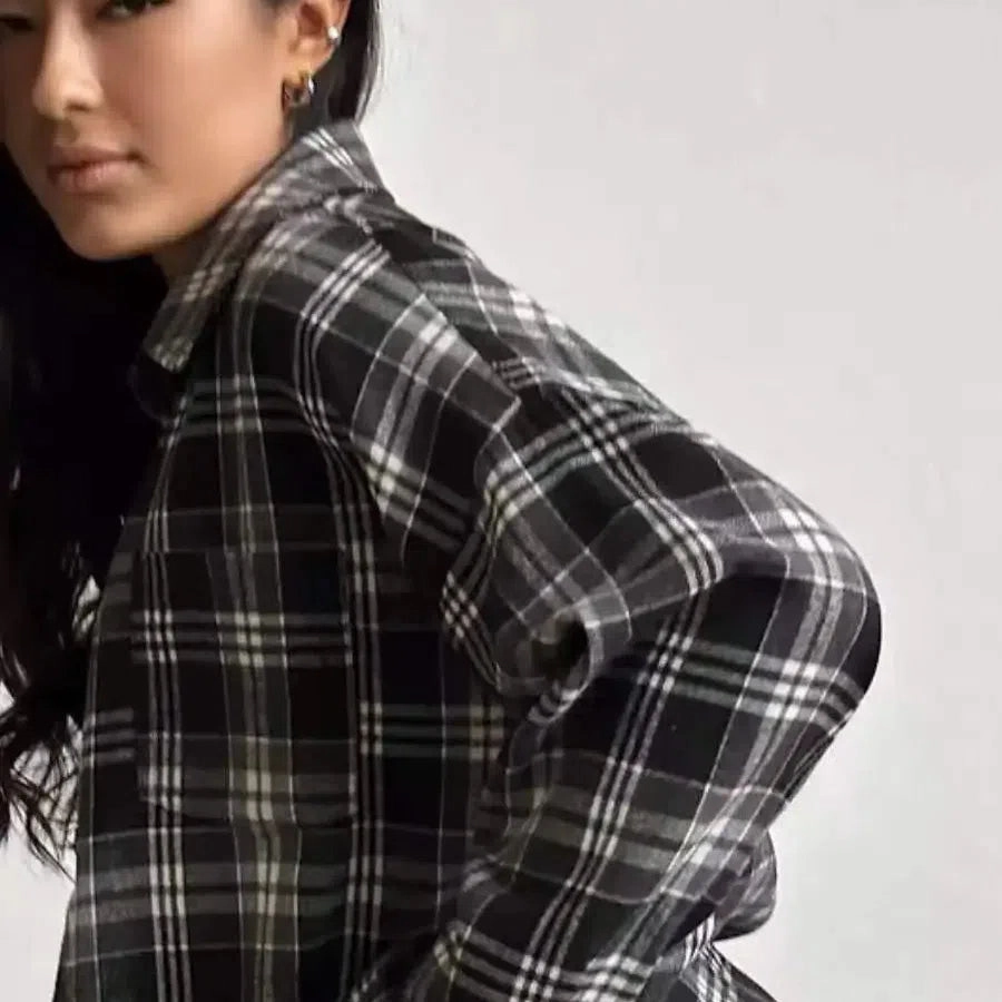 Oversized Plaid Shirt Autumn Winter Women Vintage Long Sleeve
