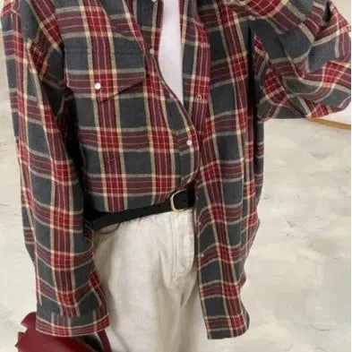 Oversized Plaid Shirt Autumn Winter Women Vintage Long Sleeve