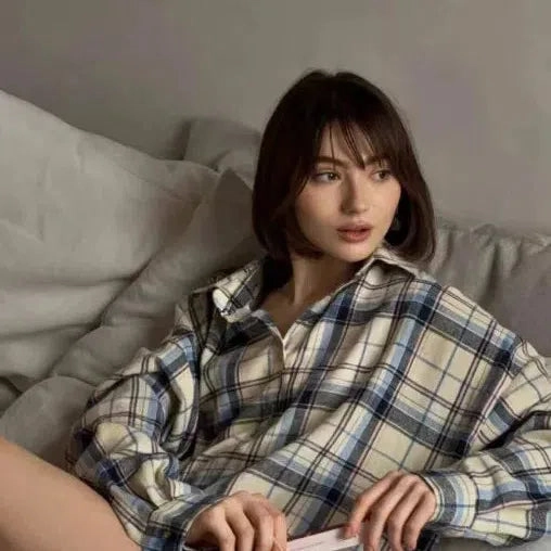 Oversized Plaid Shirt Autumn Winter Women Vintage Long Sleeve