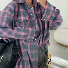 Oversized Plaid Shirt Autumn Winter Women Vintage Long Sleeve