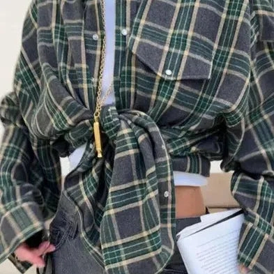 Oversized Plaid Shirt Autumn Winter Women Vintage Long Sleeve