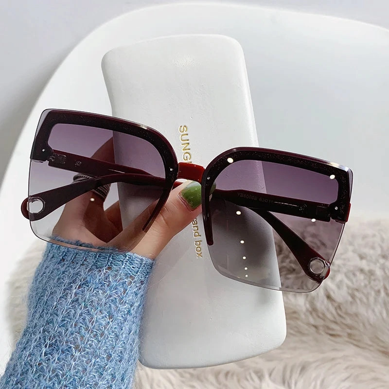 Oversized Sunglasses Man Woman Rimless Vintage Square UV400