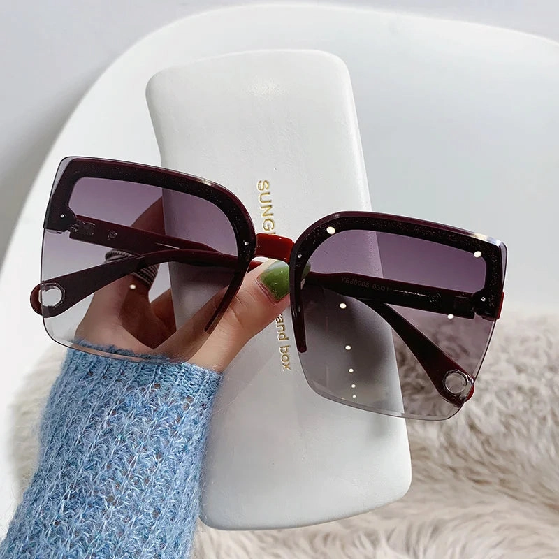 Oversized Sunglasses Man Woman Rimless Vintage Square UV400