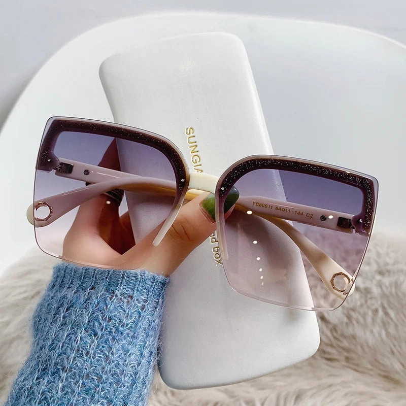 Oversized Sunglasses Man Woman Rimless Vintage Square UV400