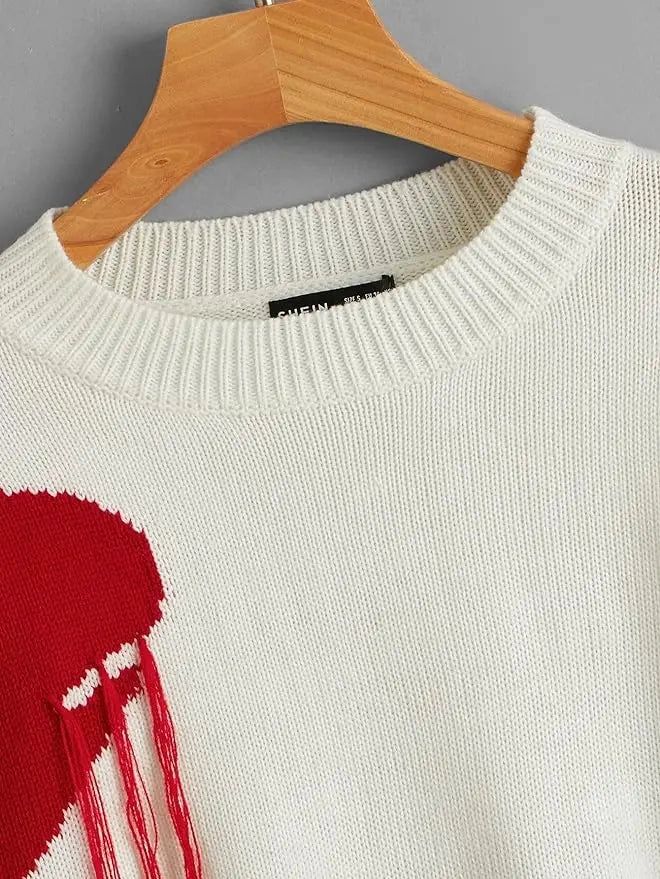 Oversized Sweater Womens Harajuku Love Tassel Embroidery Gothic Jumper Casual Fashion Wear