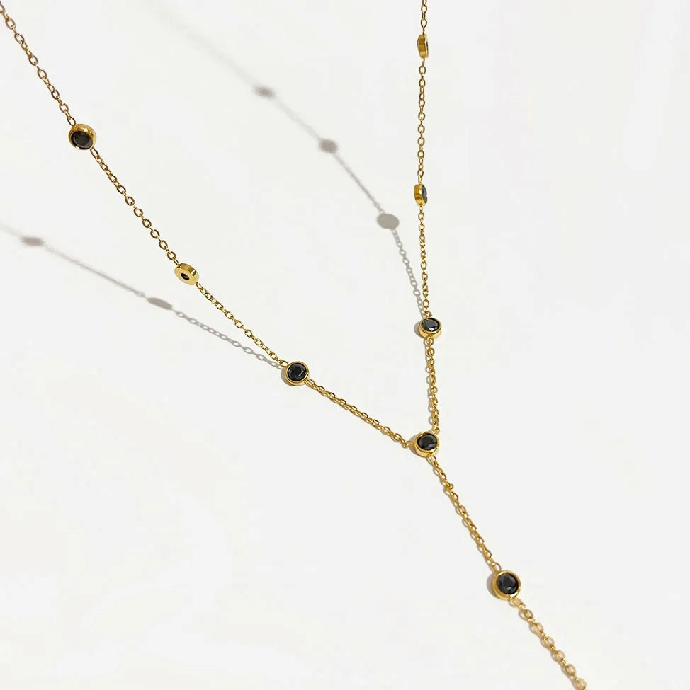 Peri'sbox Fashion Cubic Zirconia Y Shaped Long Tassel Necklace