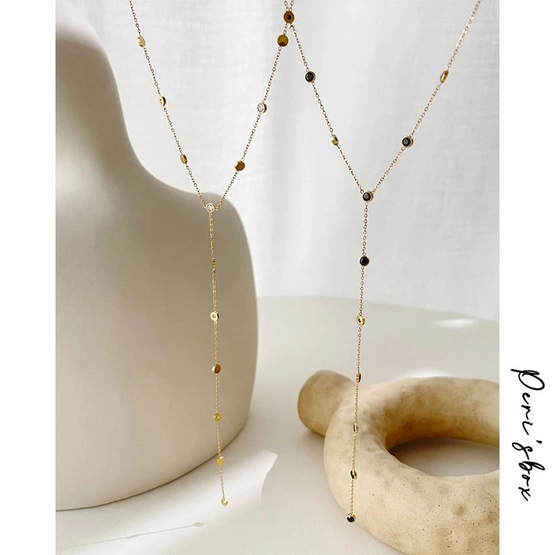 Peri'sbox Fashion Cubic Zirconia Y Shaped Long Tassel Necklace