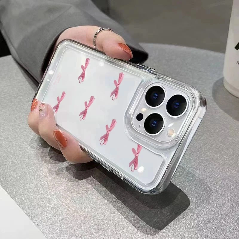 Pink Bow Soft Silicone Phone Case For iPhone 15 Pro Max 14 13 12 11 XS XR X 7 8 Plus 15 Transparent Shockproof Cover