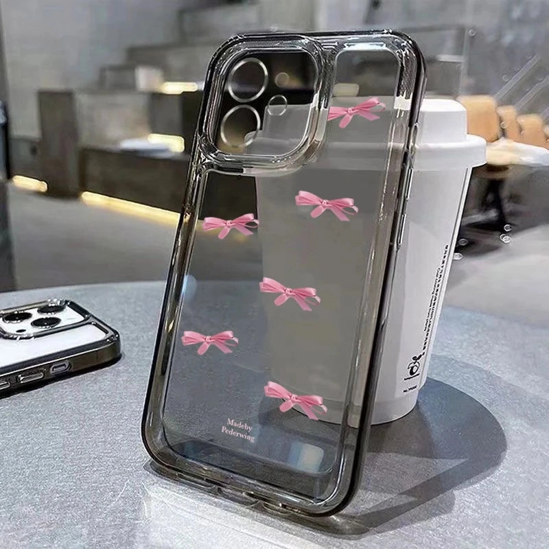 Pink Bow Soft Silicone Phone Case For iPhone 15 Pro Max 14 13 12 11 XS XR X 7 8 Plus 15 Transparent Shockproof Cover