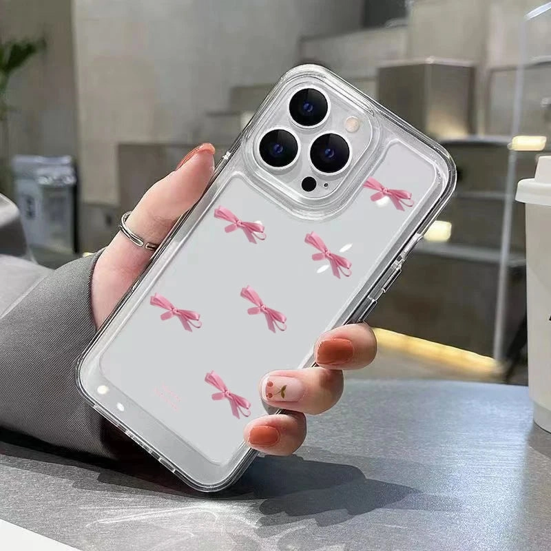 Pink Bow Soft Silicone Phone Case For iPhone 15 Pro Max 14 13 12 11 XS XR X 7 8 Plus 15 Transparent Shockproof Cover