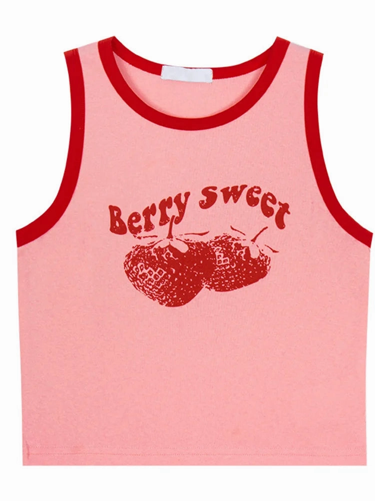 Pink Print Y2k Tank Top Sleeveless Summer Vintage Crop